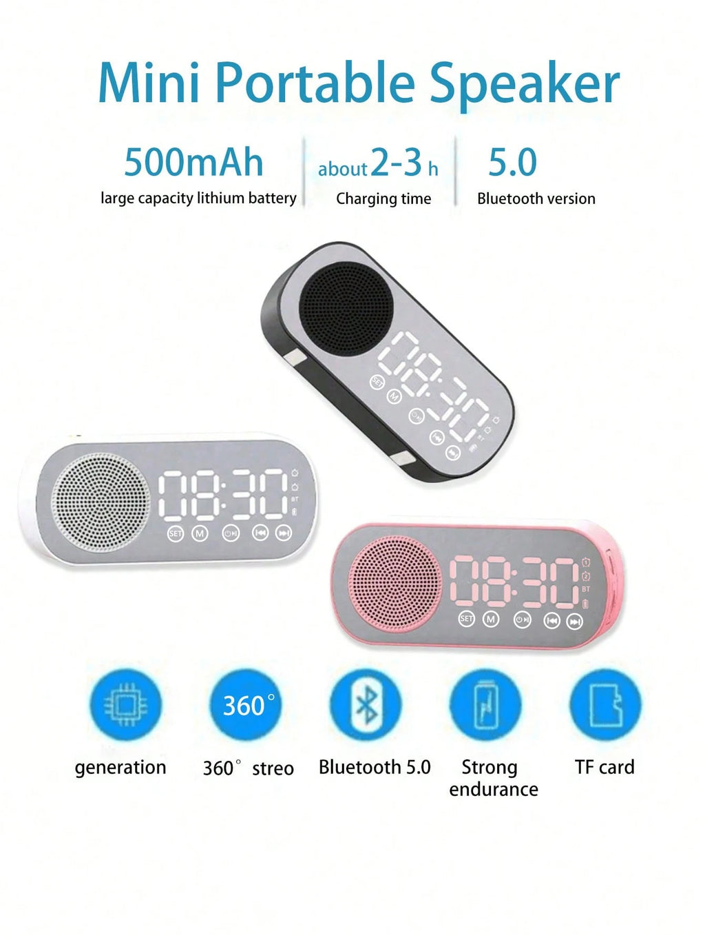 Enceinte Bluetooth avec Horloge Led / TechDrop